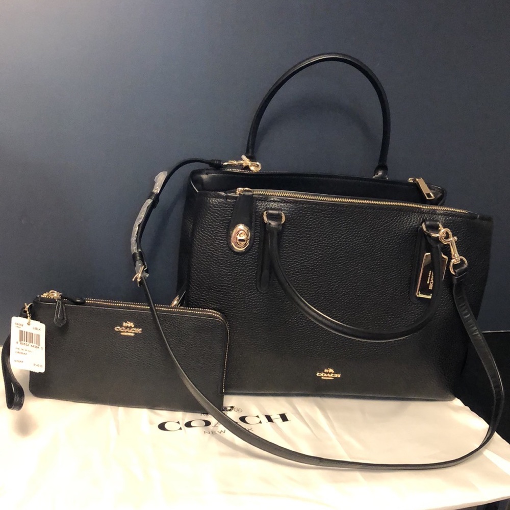 Coach L/Black PBB Leather Brooklyn 34 shoulder Bag NWT/with DBL ZP Wallet